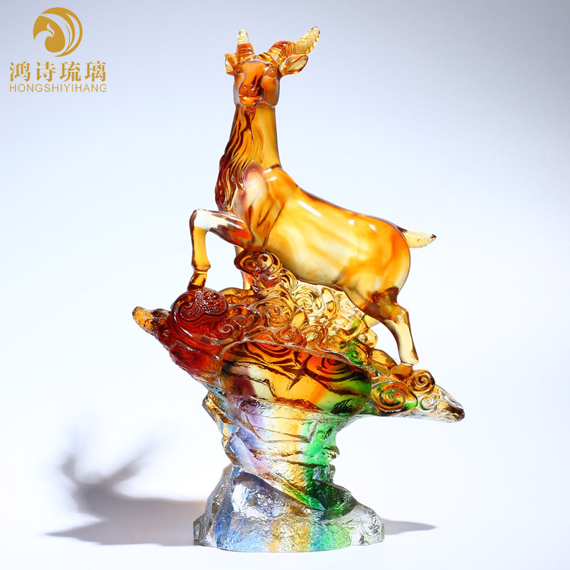 三陽開泰琉璃羊擺件 飯店開業(yè)禮贈的吉祥之選